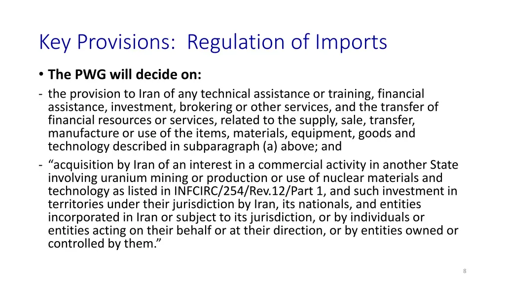 key provisions regulation of imports