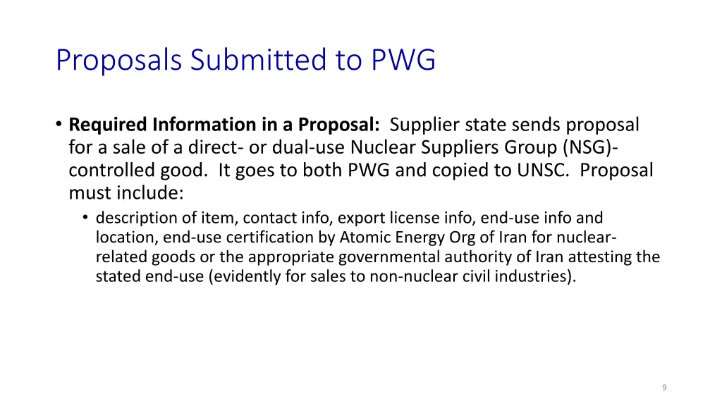 proposals submitted to pwg