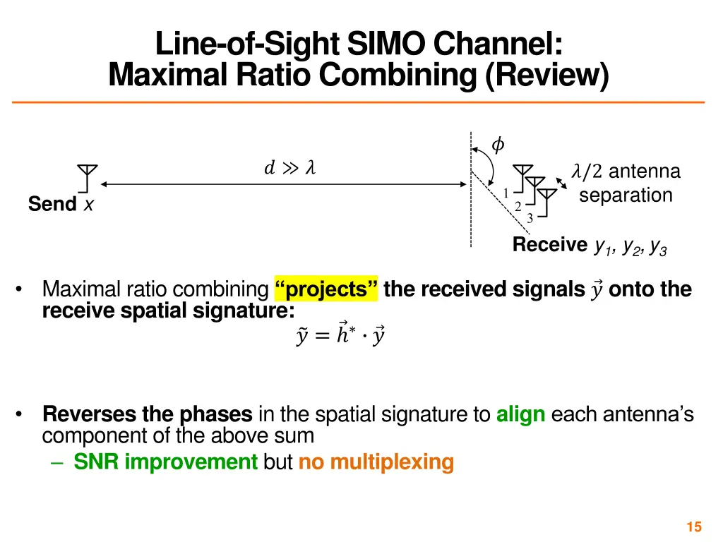 line of sight simo channel maximal ratio