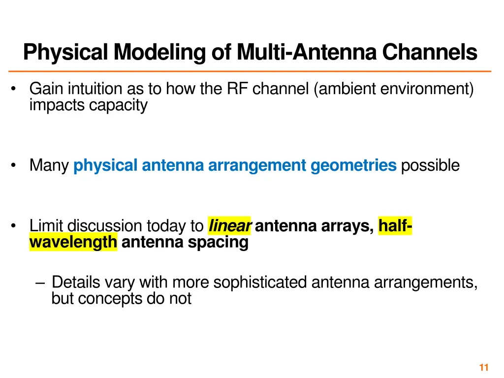 physical modeling of multi antenna channels