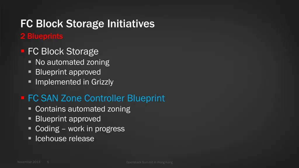 fc block storage initiatives