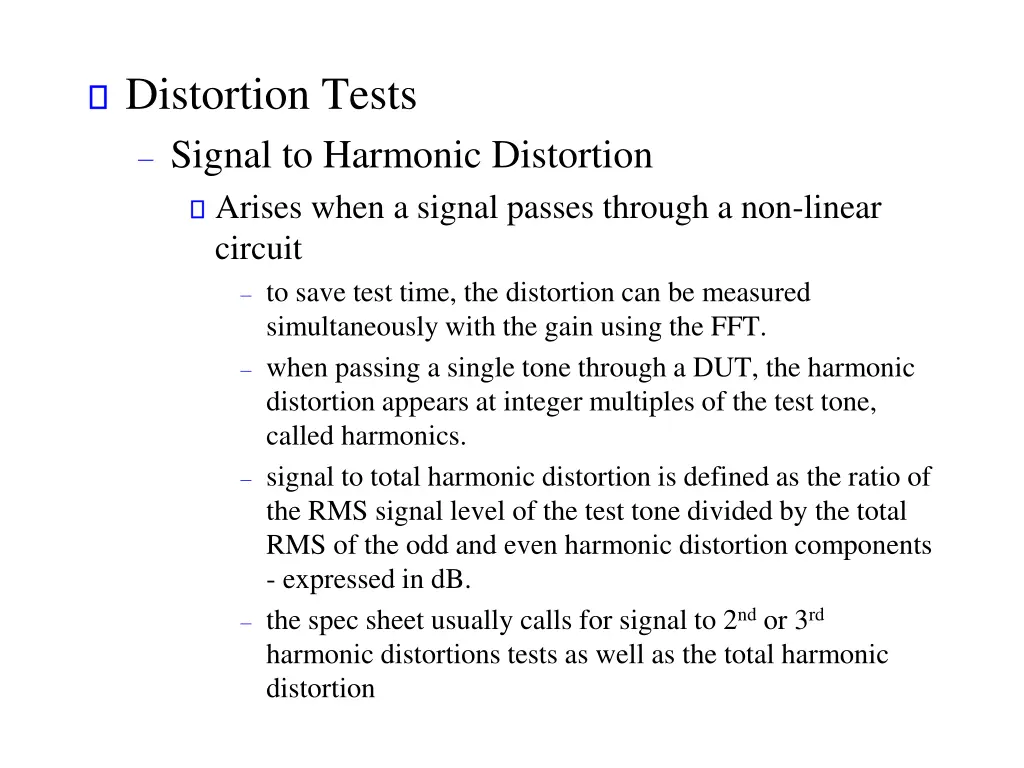 distortion tests signal to harmonic distortion