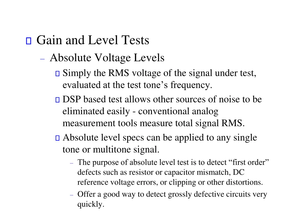 gain and level tests absolute voltage levels