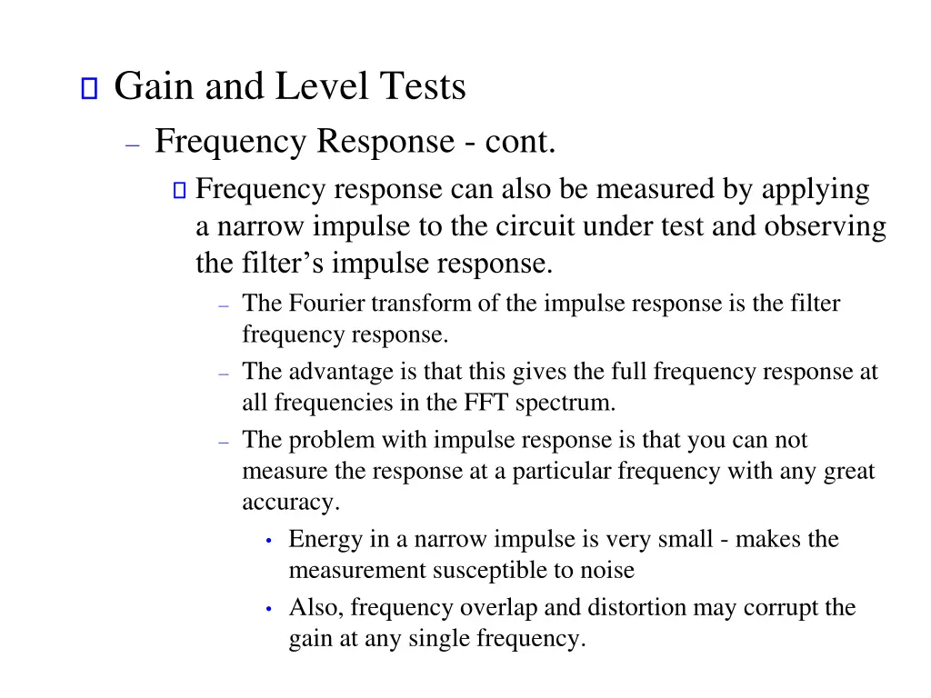 gain and level tests frequency response cont 2