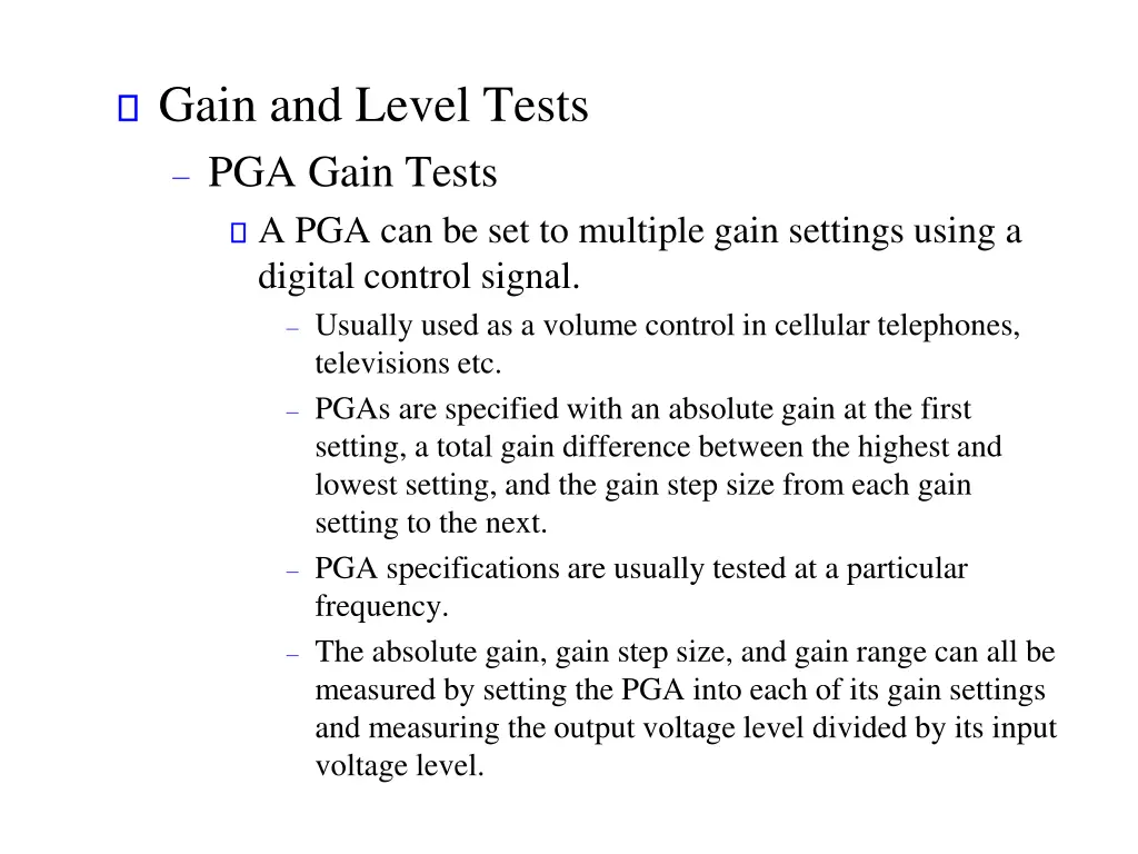 gain and level tests pga gain tests 1