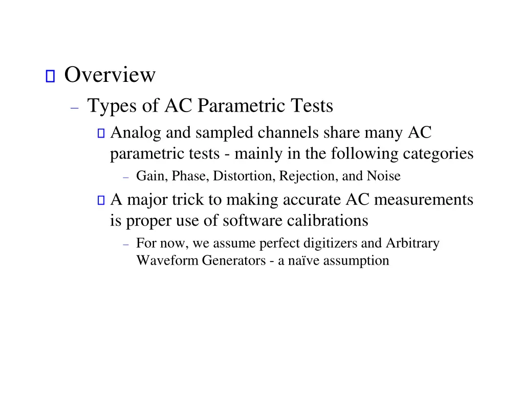 overview types of ac parametric tests analog