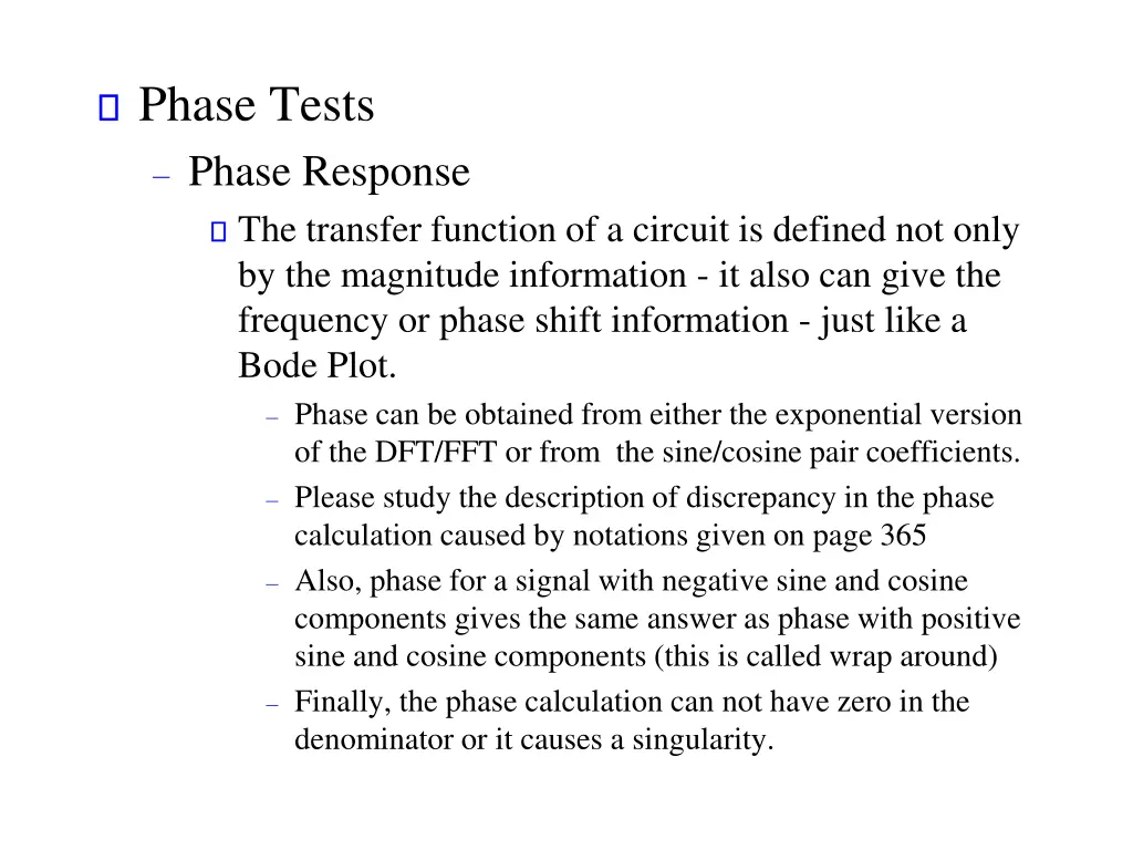 phase tests phase response the transfer function