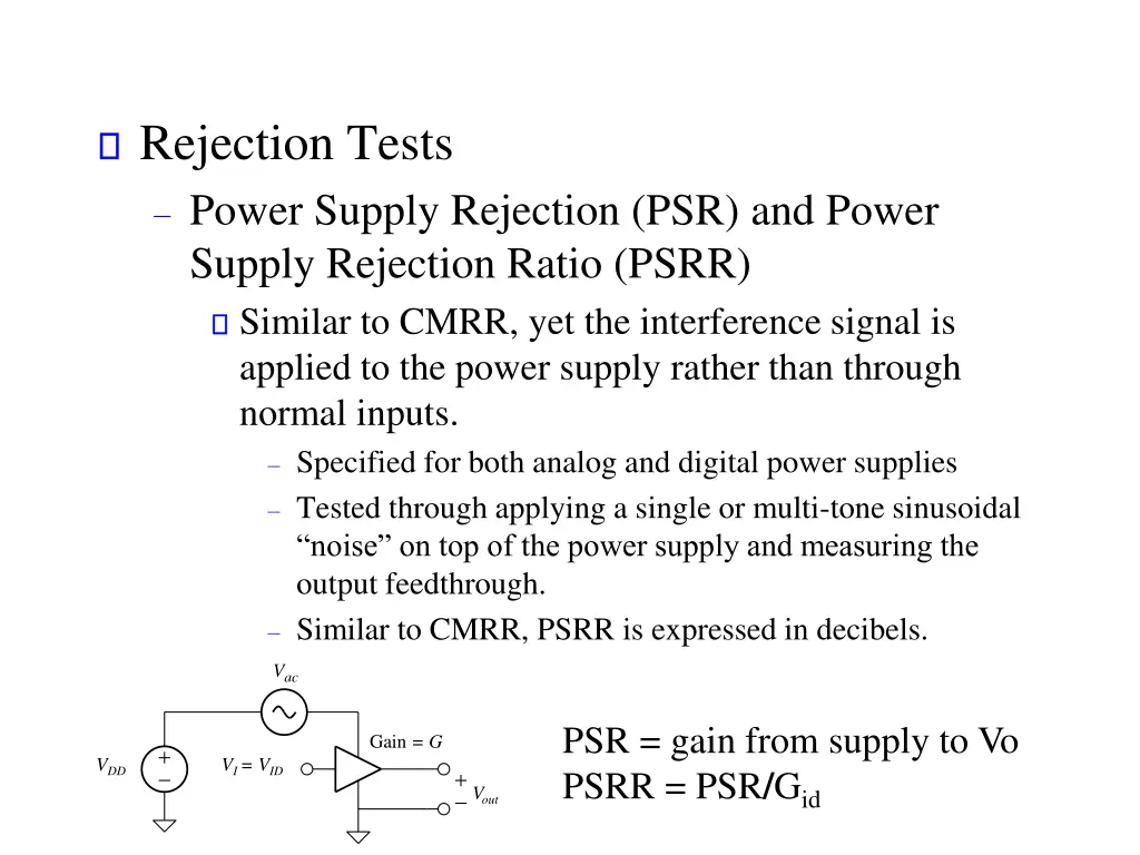 rejection tests power supply rejection