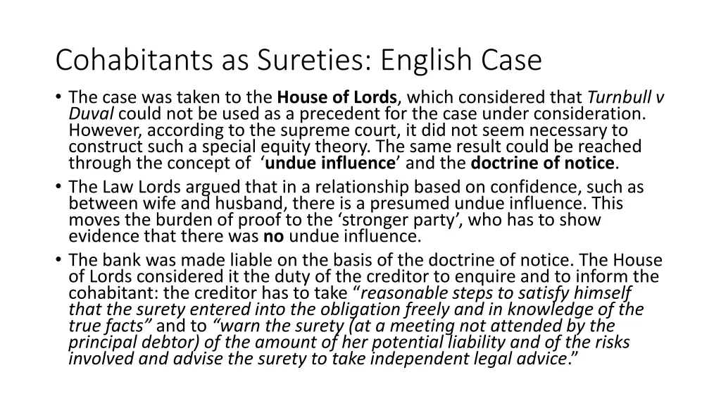 cohabitants as sureties english case the case