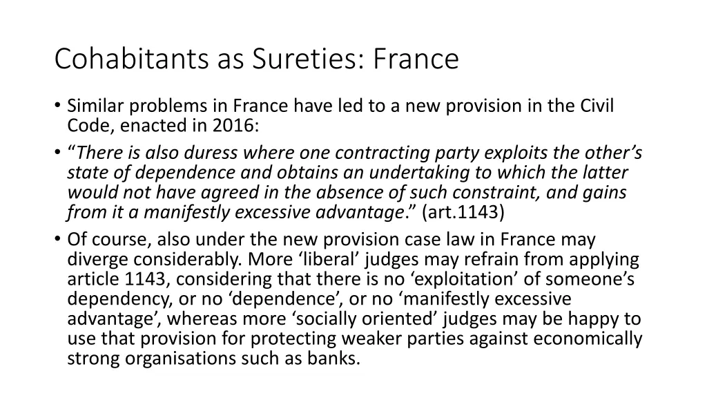 cohabitants as sureties france