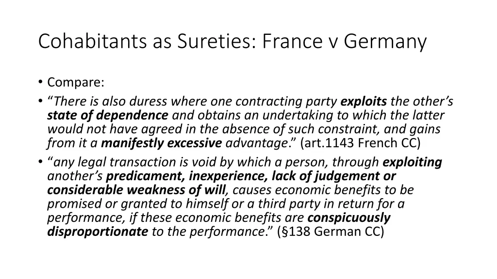 cohabitants as sureties france v germany