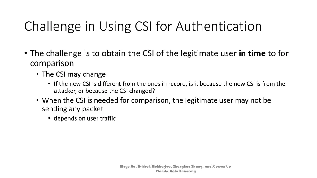 challenge in using csi for authentication