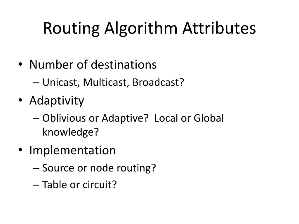 routing algorithm attributes