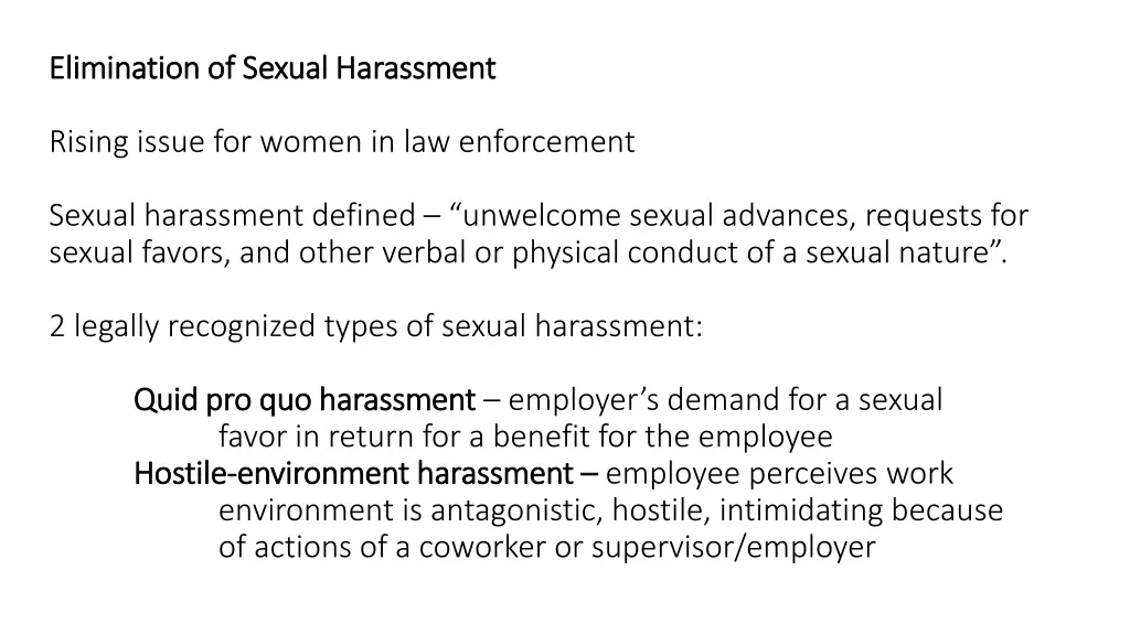 elimination of sexual harassment elimination