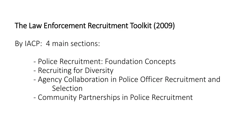 the law enforcement recruitment toolkit 2009