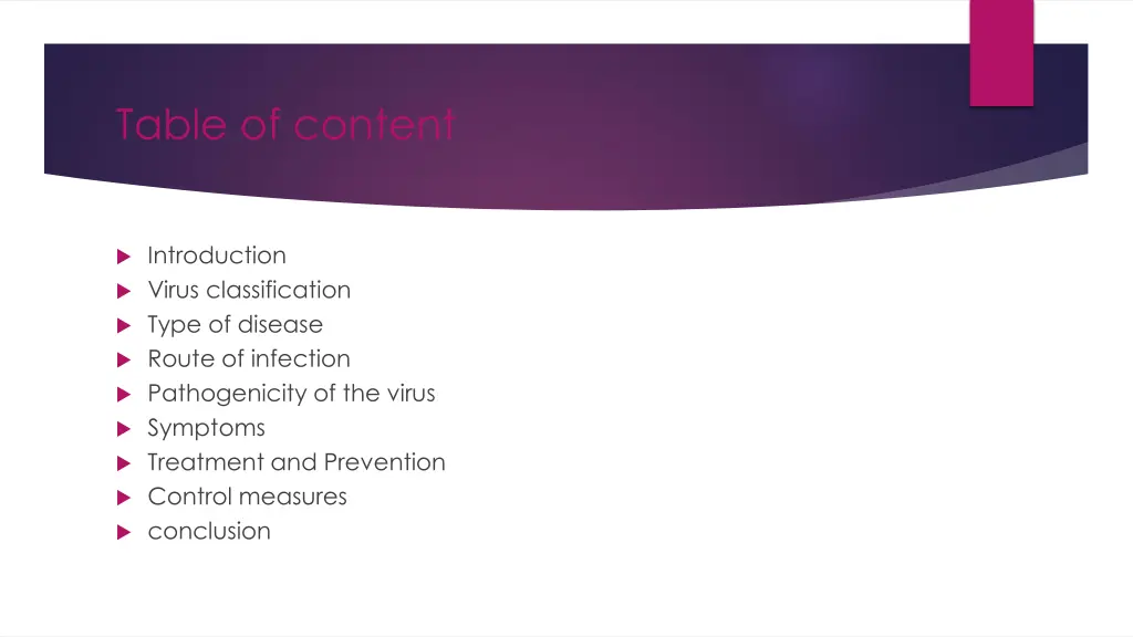 table of content