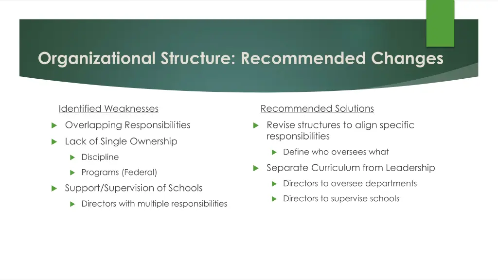 organizational structure recommended changes 2