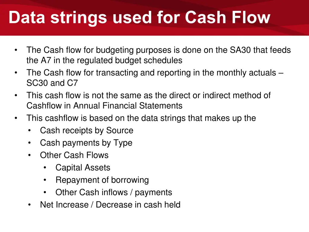 data strings used for cash flow