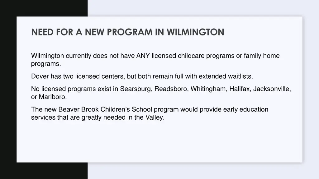 need for a new program in wilmington