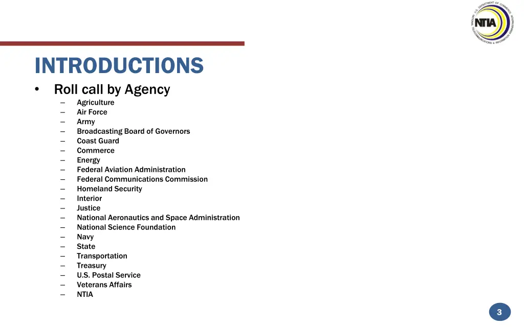 introductions roll call by agency agriculture