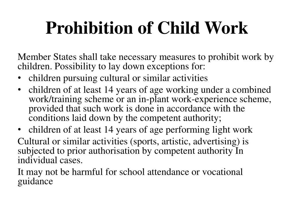 prohibition of child work