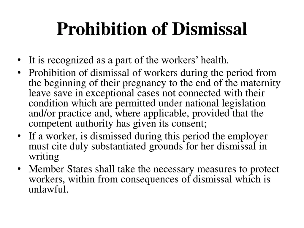 prohibition of dismissal