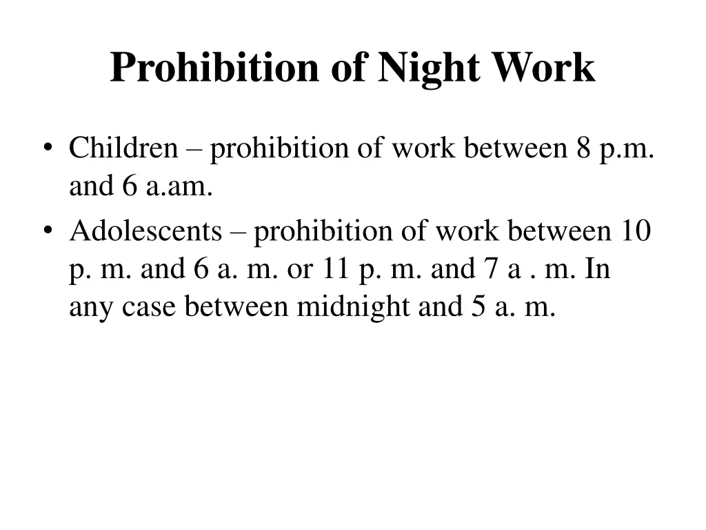 prohibition of night work