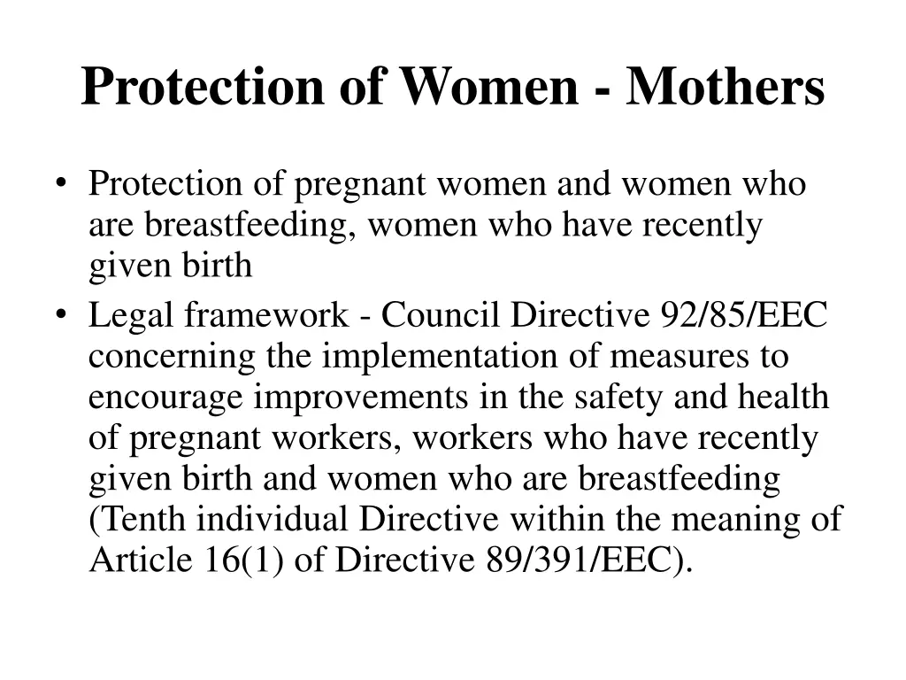 protection of women mothers