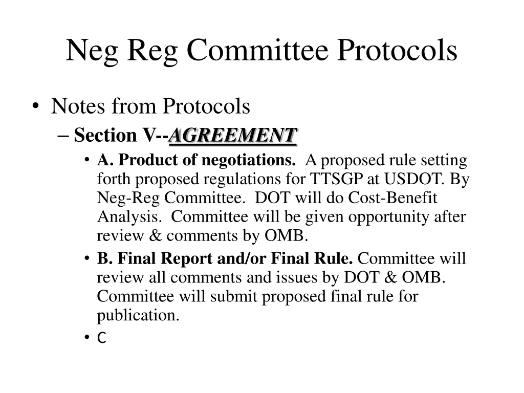 neg reg committee protocols