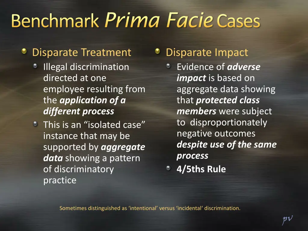 benchmark prima facie cases