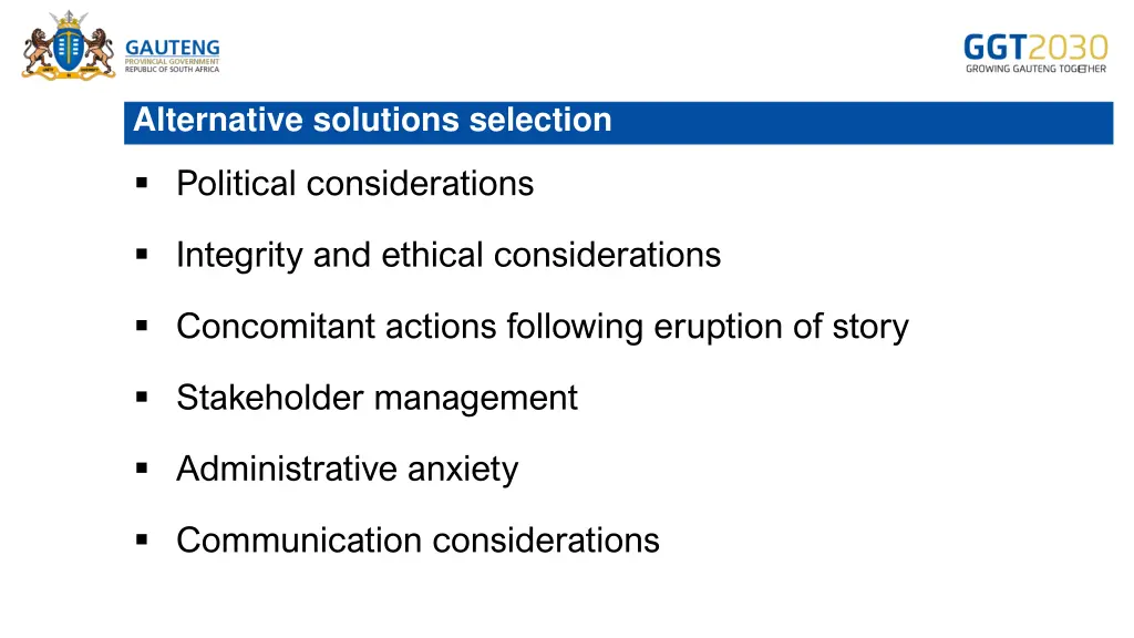 alternative solutions selection