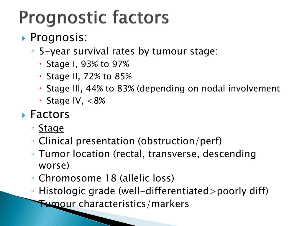 prognosis 5 year survival rates by tumour stage