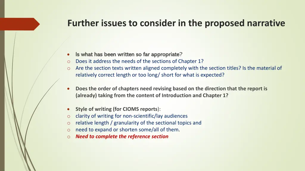 further issues to consider in the proposed