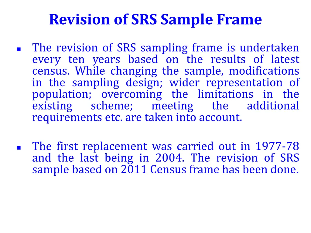 revision of srs sample frame