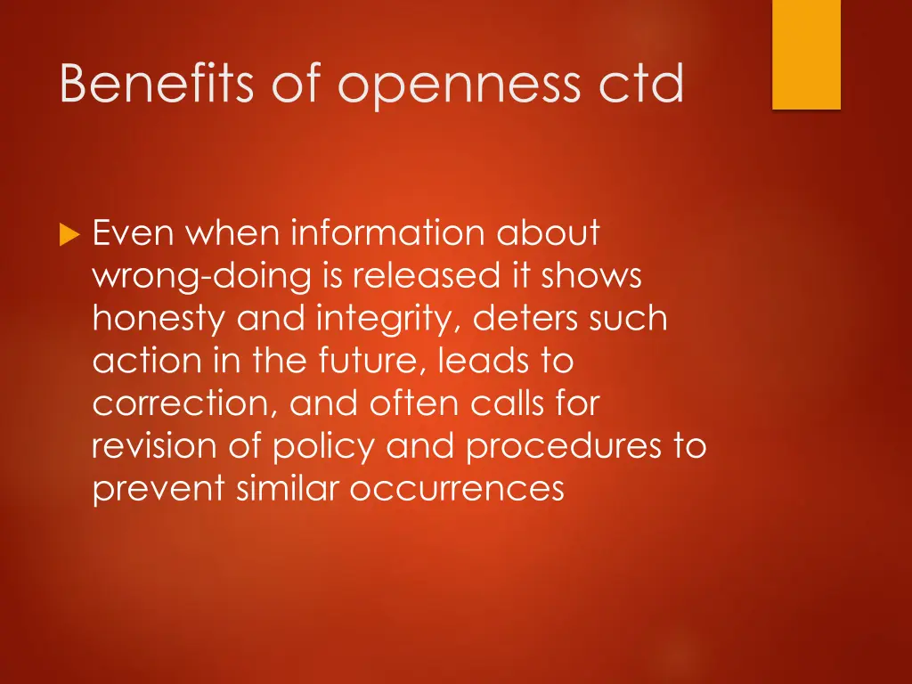 benefits of openness ctd