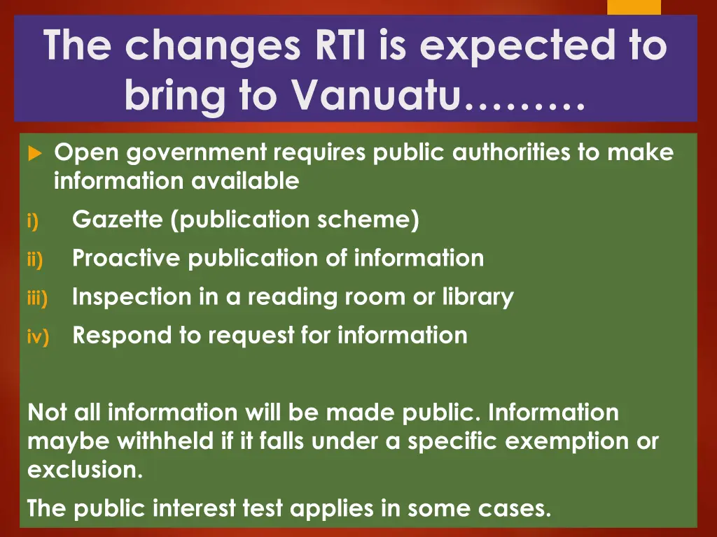 the changes rti is expected to bring to vanuatu