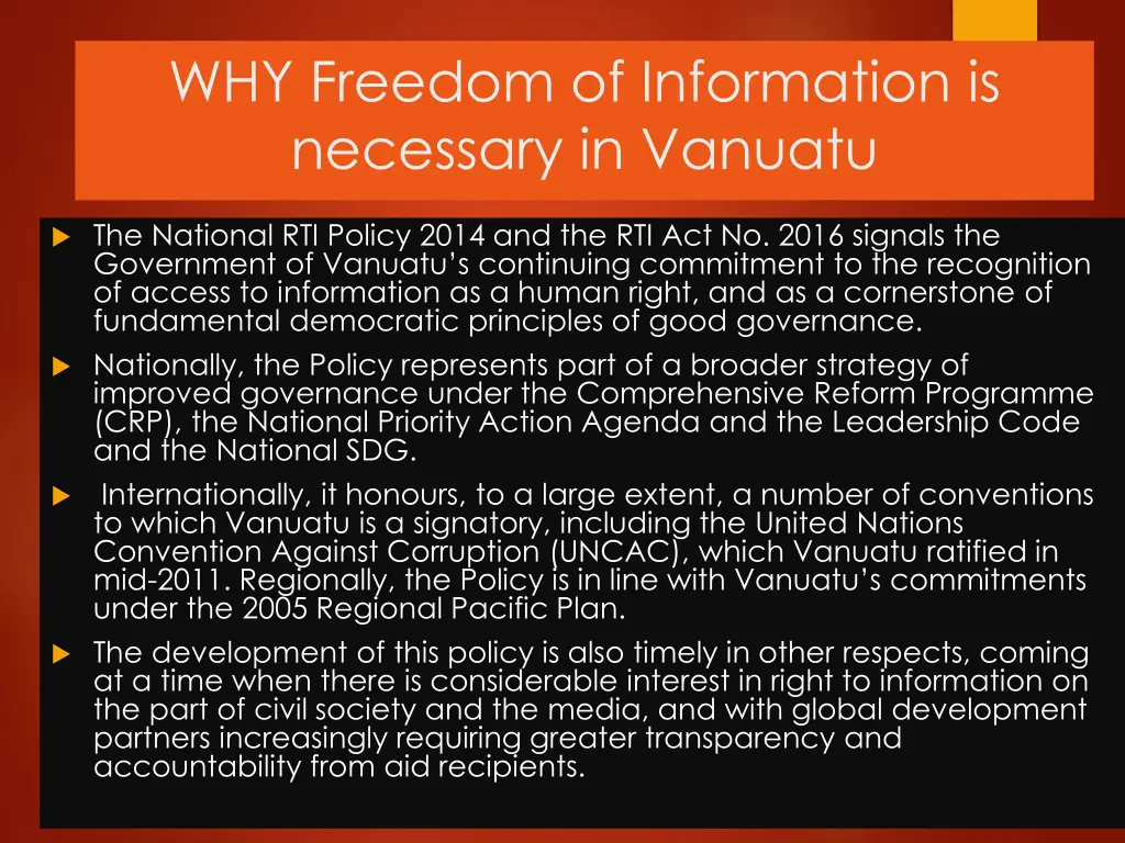 why freedom of information is necessary in vanuatu