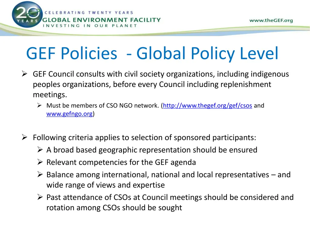 gef policies global policy level