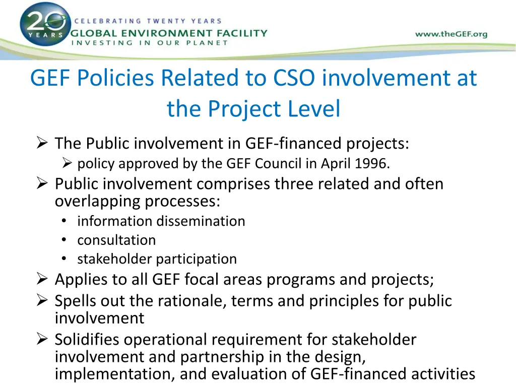 gef policies related to cso involvement