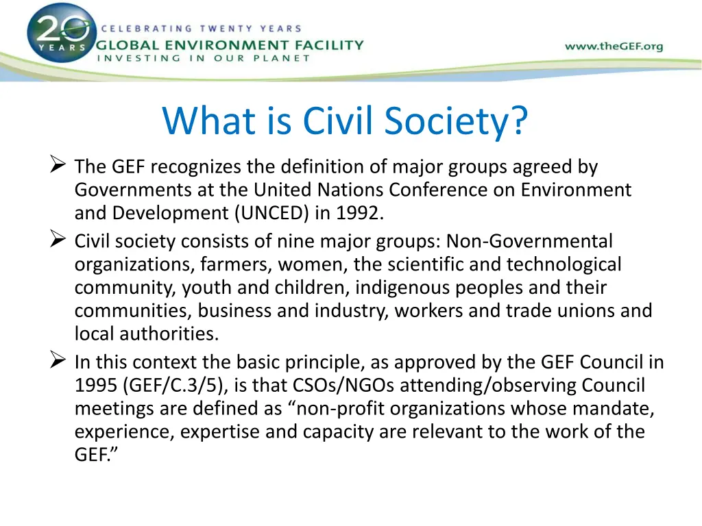 what is civil society the gef recognizes