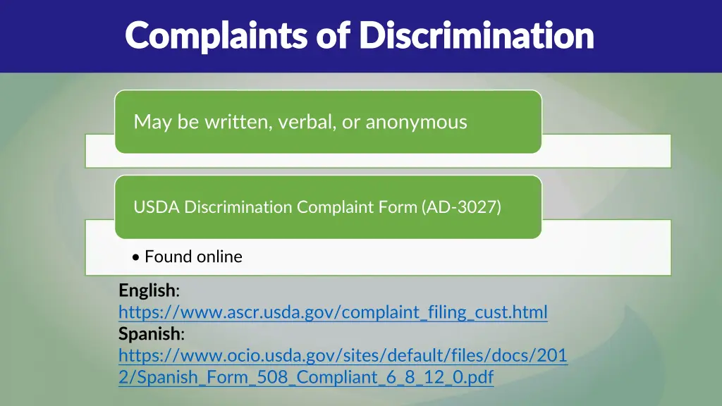 complaints of discrimination complaints