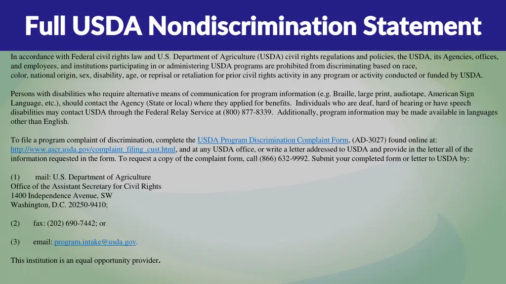 full usda nondiscrimination statement full usda