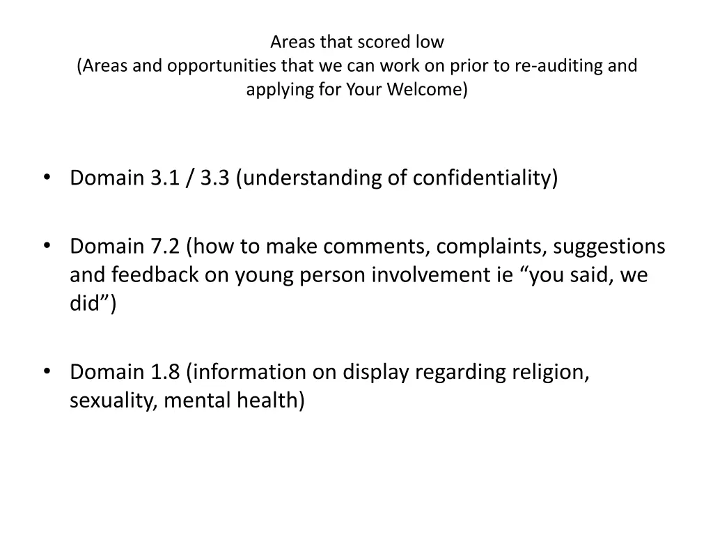 areas that scored low