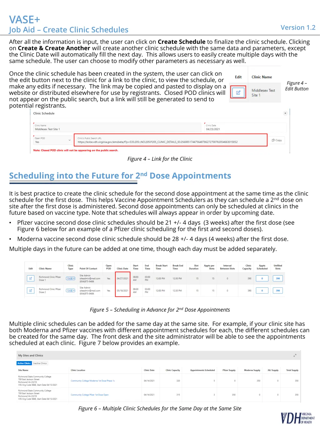 vase job aid create clinic schedules after