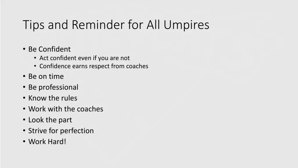 tips and reminder for all umpires