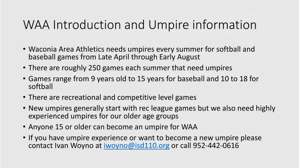 waa introduction and umpire information