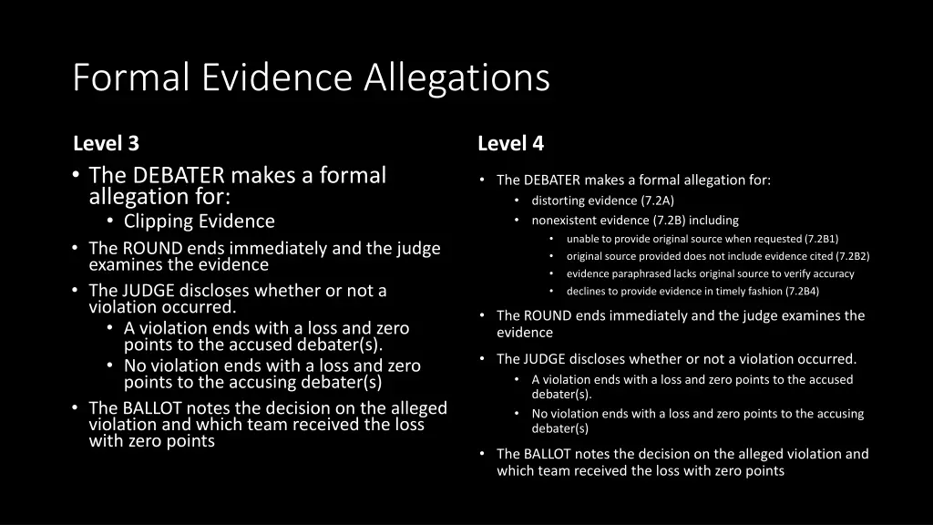 formal evidence allegations