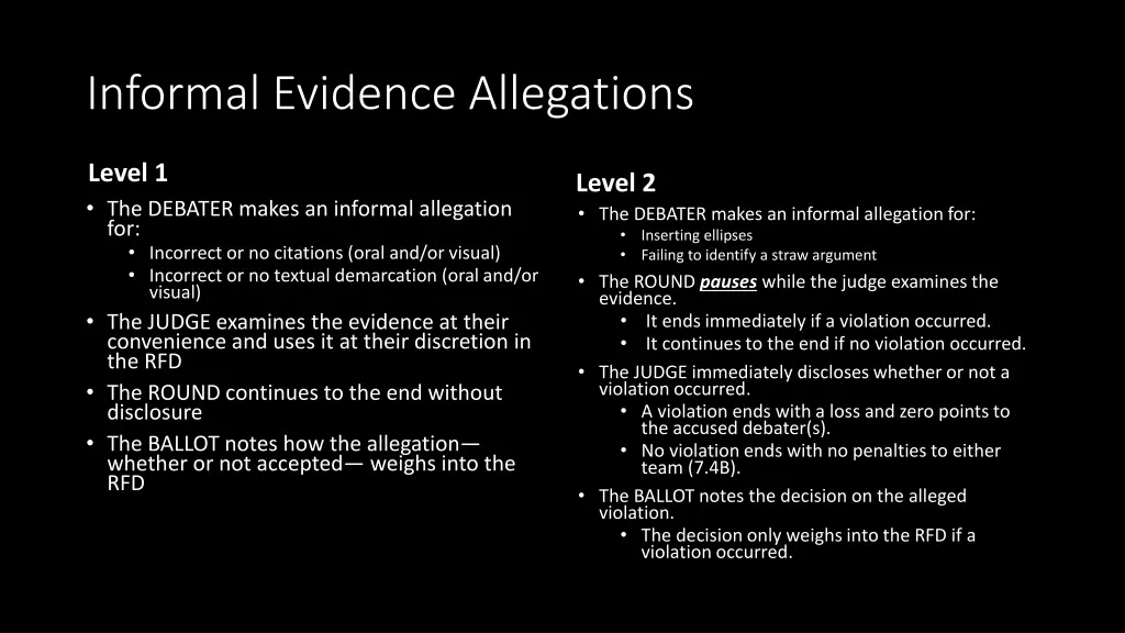 informal evidence allegations