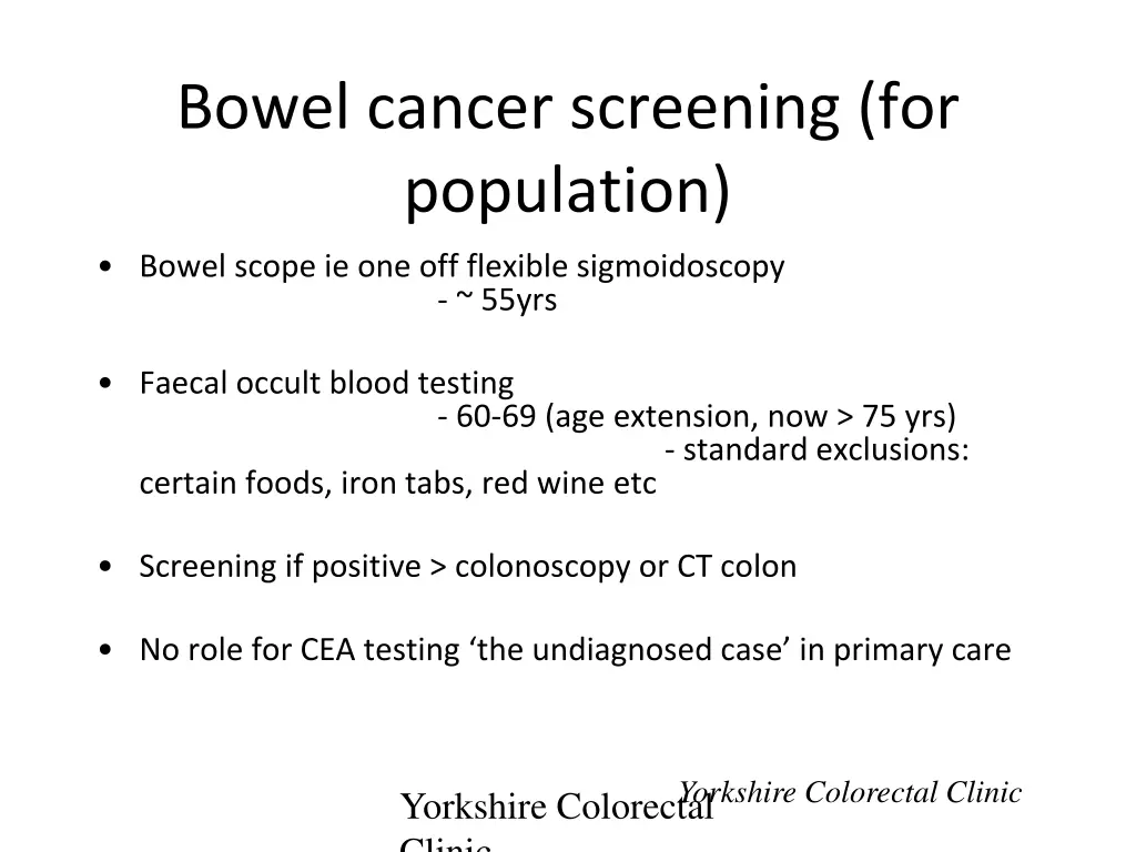 bowel cancer screening for population