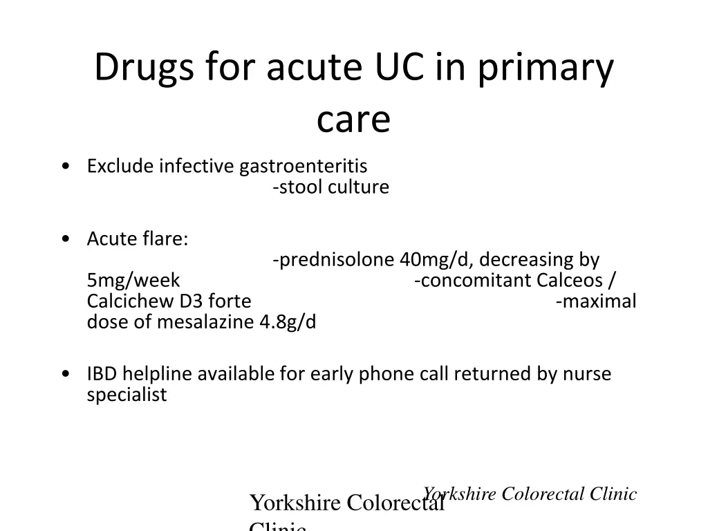 drugs for acute uc in primary care